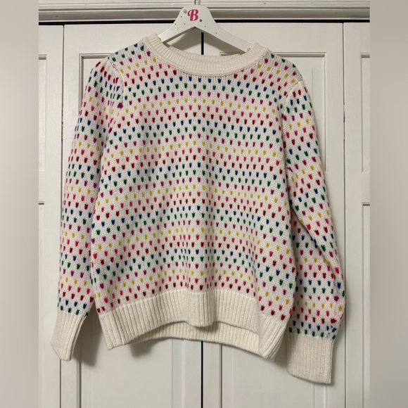 Talbots PUFF SLEEVE CREWNECK PULLOVER SPECKLED DOTS Rainbow Pride - Picture 1 of 8